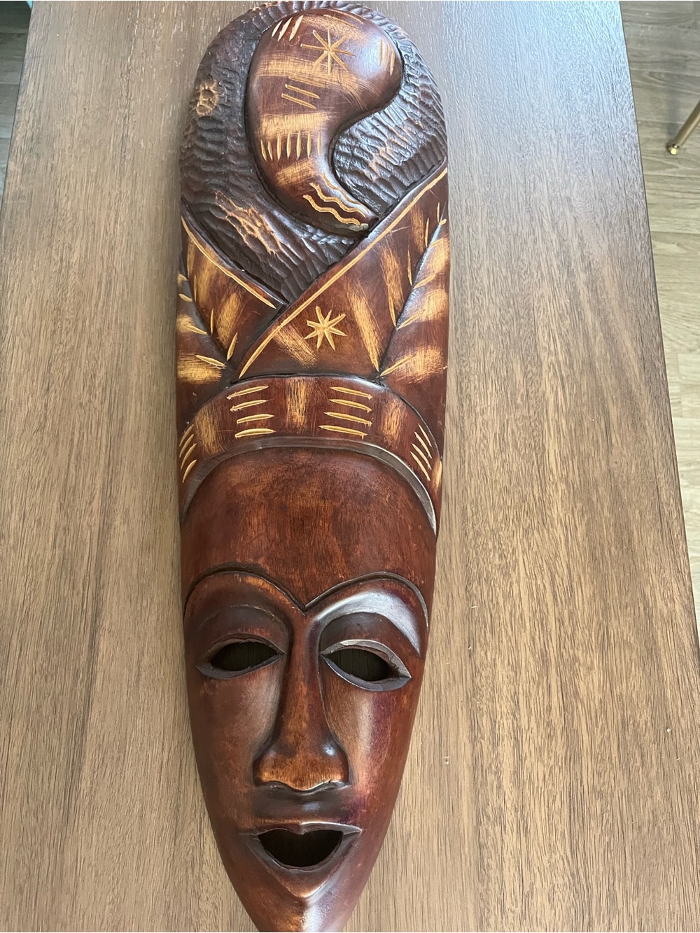 Hand-Carved Wooden African Style Mask - Brown